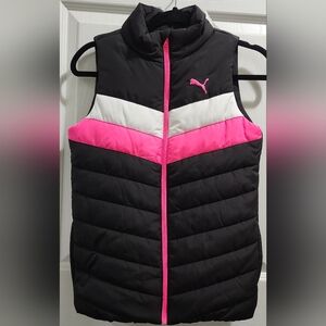 Puma black pink white puffer vest girl's size Medium 10/12